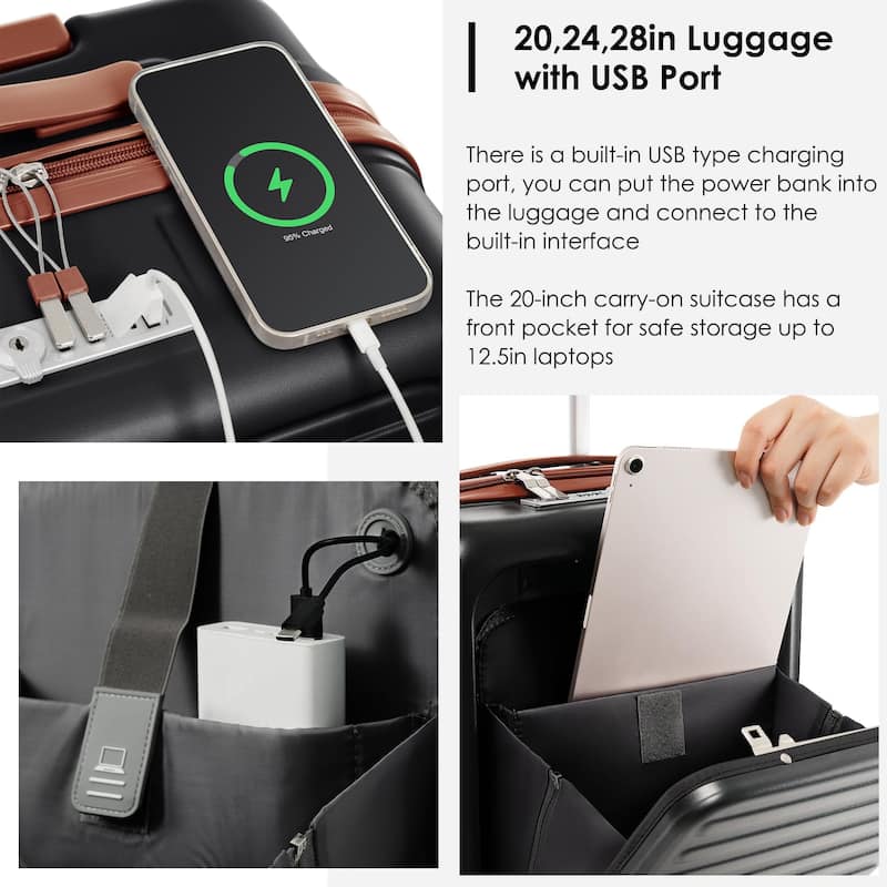 4-Piece Luggage Set with USB Charging Ports