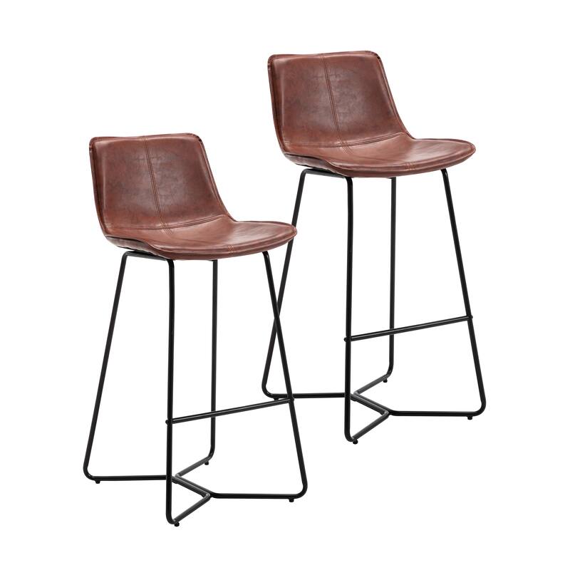 Porthos Home Avri Counter & Bar Stools Set of 2, PU Leather, Cross Sled Legs - Brown - Bar Height