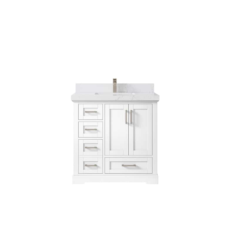 Willow Collections 36 x 22 Boston Center Sink Right Bathroom Vanity with Countertop - 2"Empira White - White