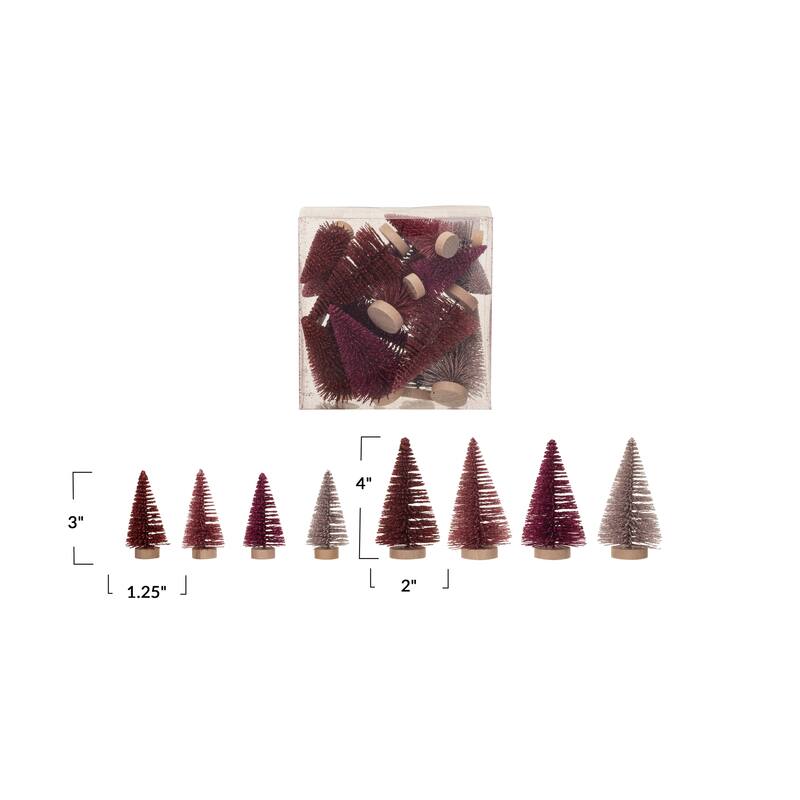 Sisal Bottle Brush Trees with Wood Bases, Set of 16