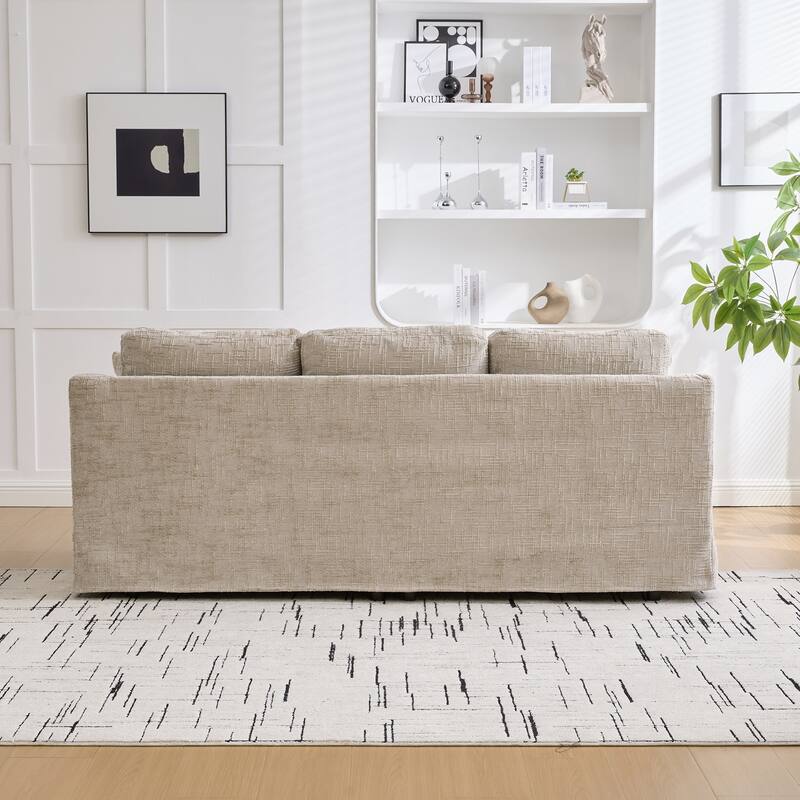 Oversized Chenille Upholstered 3 Seater Sofa, Deep Seat Sofa with Pillows, Lounge Sofa with Removable Upholstery Cover
