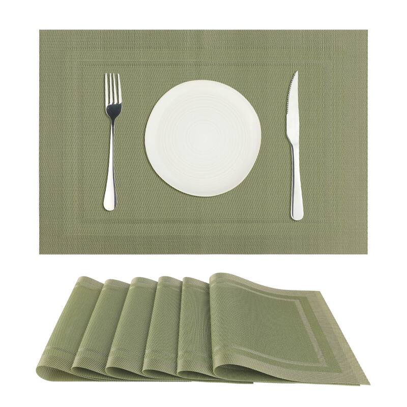 Set of 6 Heat-resistant Washable Modern PVC Placemats for Dining Room - 18x12 Inch - Light Green
