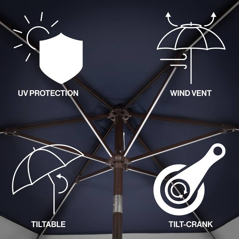 Sidney 9 ft. 2-Tone Solar LED Market Patio Umbrella with 12 LED Strip Lights, Auto-Tilt, Crank and UV Protection, by JONATHAN Y