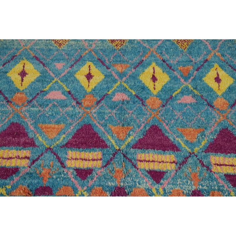 All-Over Trellis Plush Moroccan Area Rug Handmade Wool Carpet - 6'8" x 10'5"