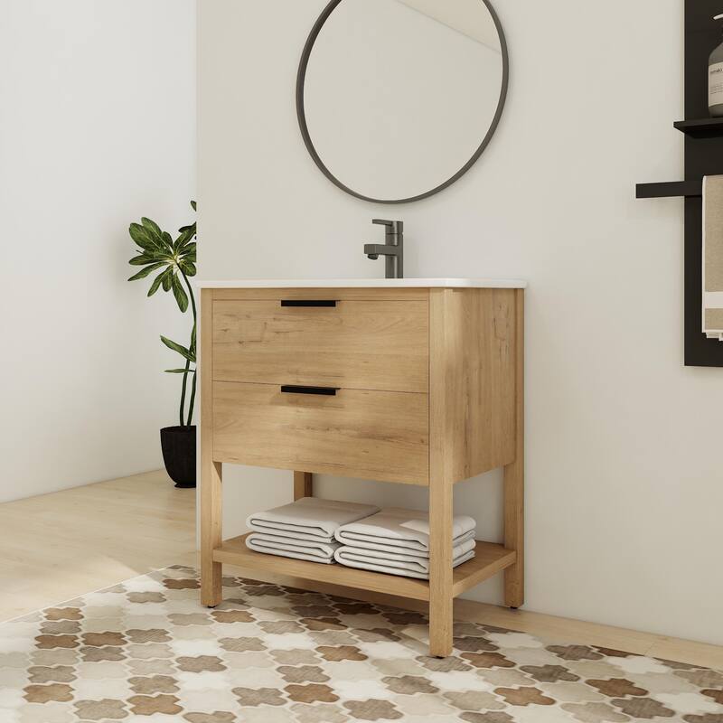 BNK 30'' Single Bathroom Vanity With Sink, Freestanding Bathroom Vanity with Soft Close Drawer and Shelf