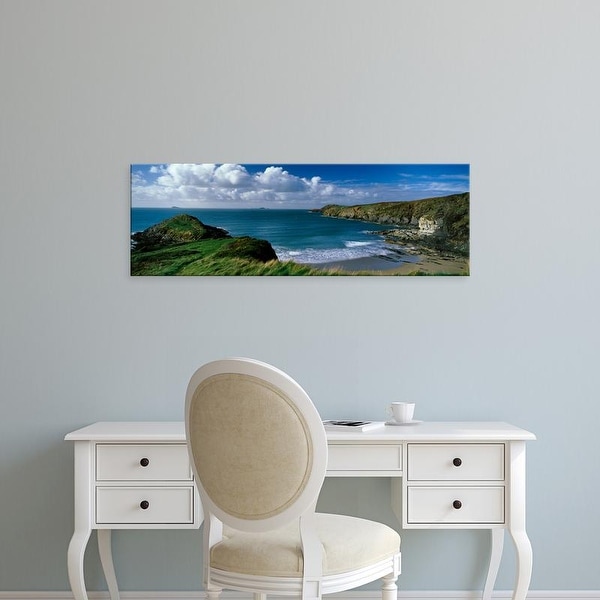 Easy Art Prints Panoramic Image 'Coastline, Trwynhwrddyn, Whitesand Bay, Porth Lleuog, Pembrokeshire, Wales' Canvas Art
