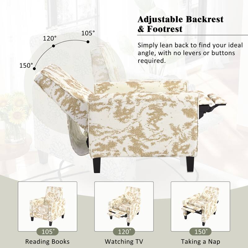 Recliner Chair with Adjustable Push-Back Mechanism, Armchair with Wood Legs, Deep Seating Lounge Chaise Chair - Yellow
