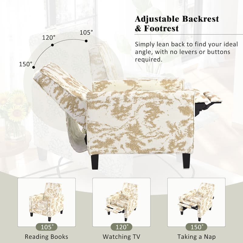 Roomfitters Push Back Recliner Armchair with Beech Wood Legs, Printed Fabric Accent Chair