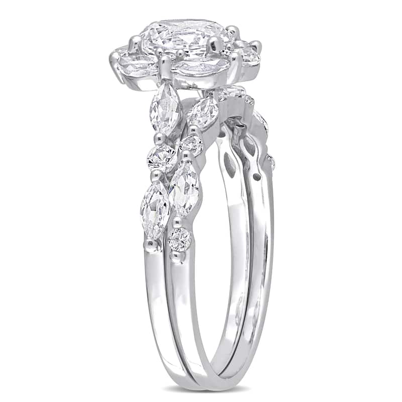 Miadora 3 3/8ct TGW Created White Sapphire Diamond Accent Bridal Ring Set in 10k White Gold