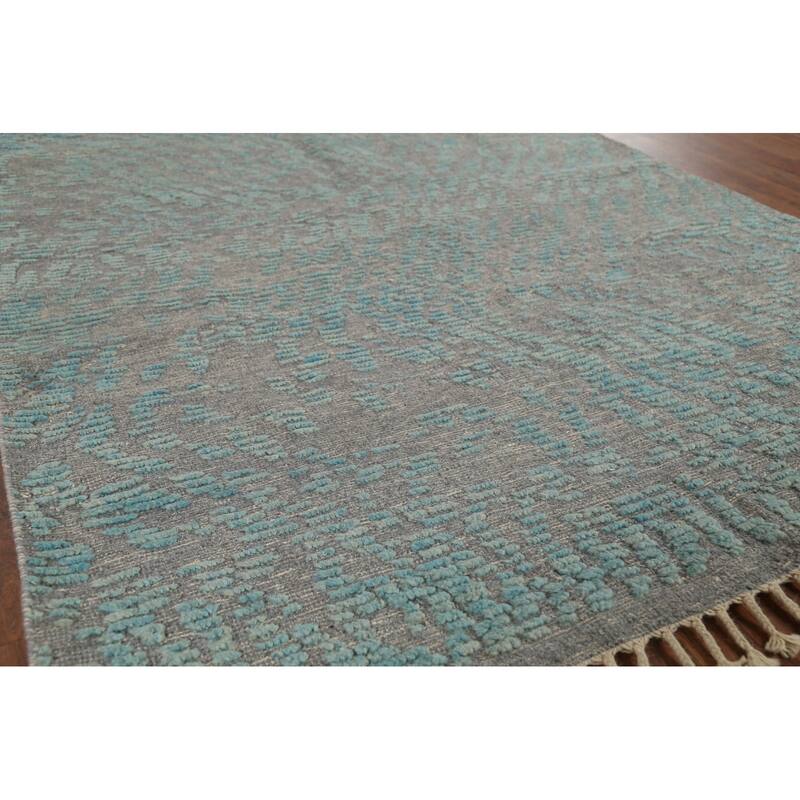 All-Over Gray & Blue Moroccan Abstract Area Rug Handmade Wool Carpet - 4'11"x 8'0"