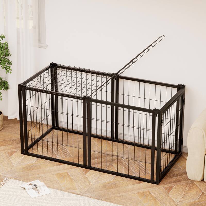 Black Metal Dog Cage Crate for Small and Medium Dogs with Divider and Top Safety Cover