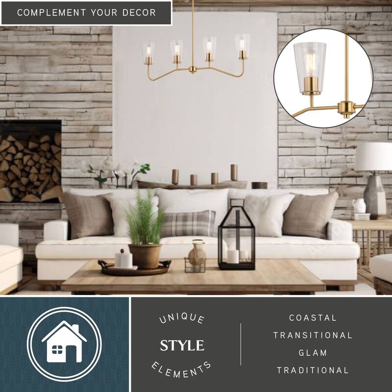 Beverly Linear Chandelier Island Pendant Light Fixture Clear Glass Shade, LED Compatible