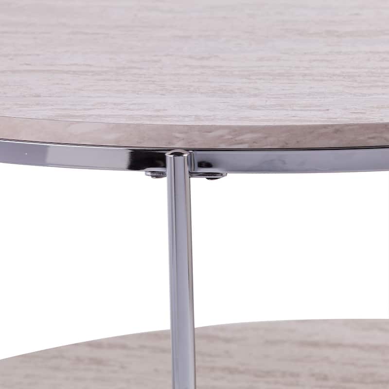 SEI Furniture Henderson Modern Faux Marble Round Coffee Table with Bottom Shelf