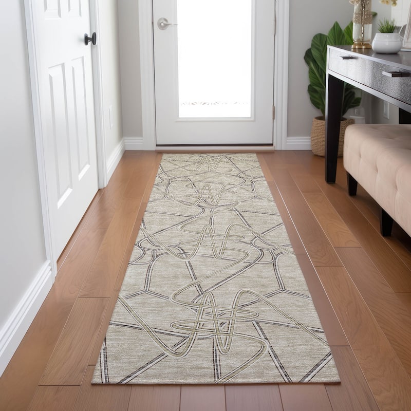 Machine Washable Indoor/ Outdoor Contemporary Links Chantille Rug