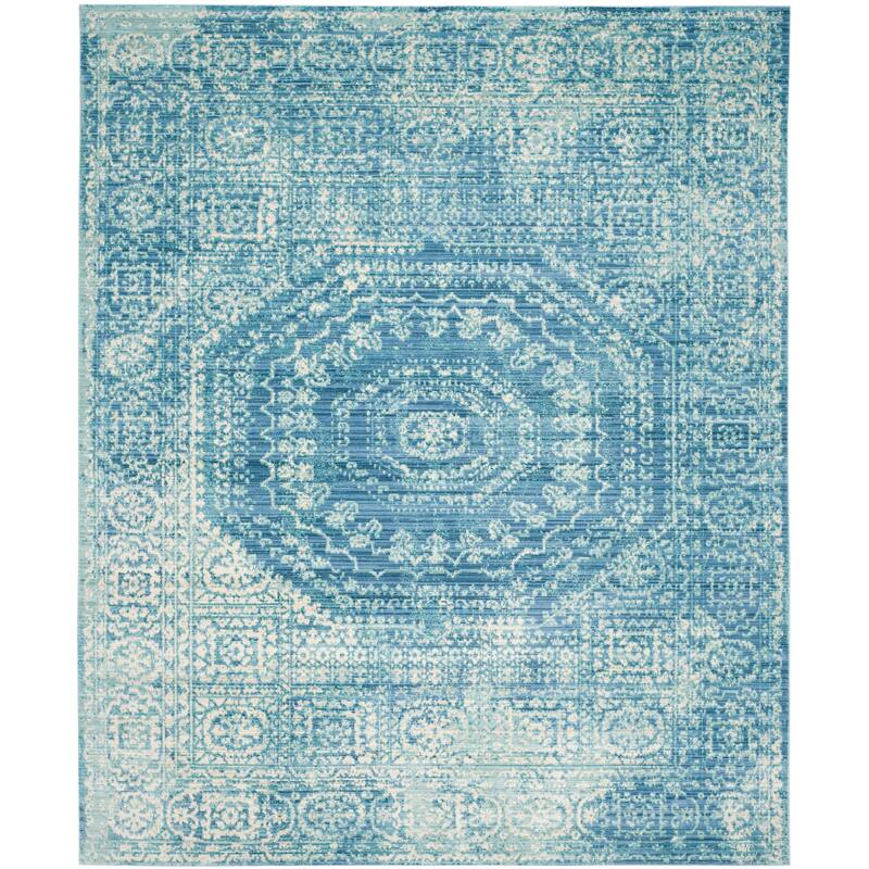 SAFAVIEH Valencia Burcu Distressed Vintage Boho Oriental Polyester Rug - 9' x 12' - Blue/Multi