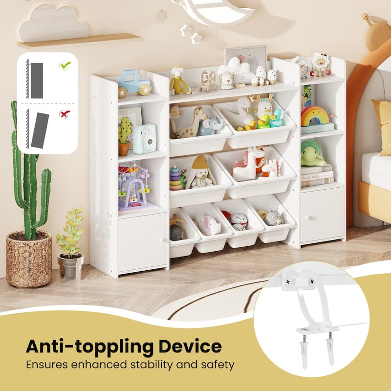 56" Kids Storage Shelf with 8 Removable Bins Rounded and Corners Anti-Tip Design - 56" x 12" x 39"