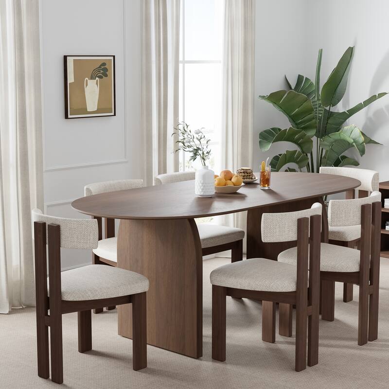 Solid Wood Dining Table with Arched Legs Oval Kitchen Table for Dining Room