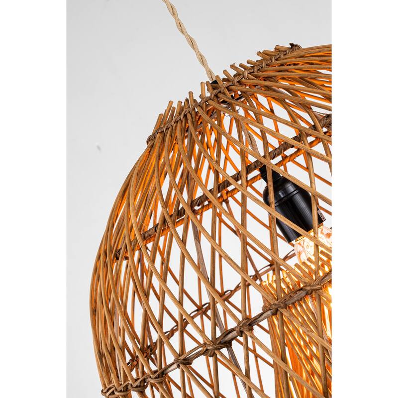 Natural Rattan Wicker Pendant Light Coastal & Bohemian Hanging Light - 17.7