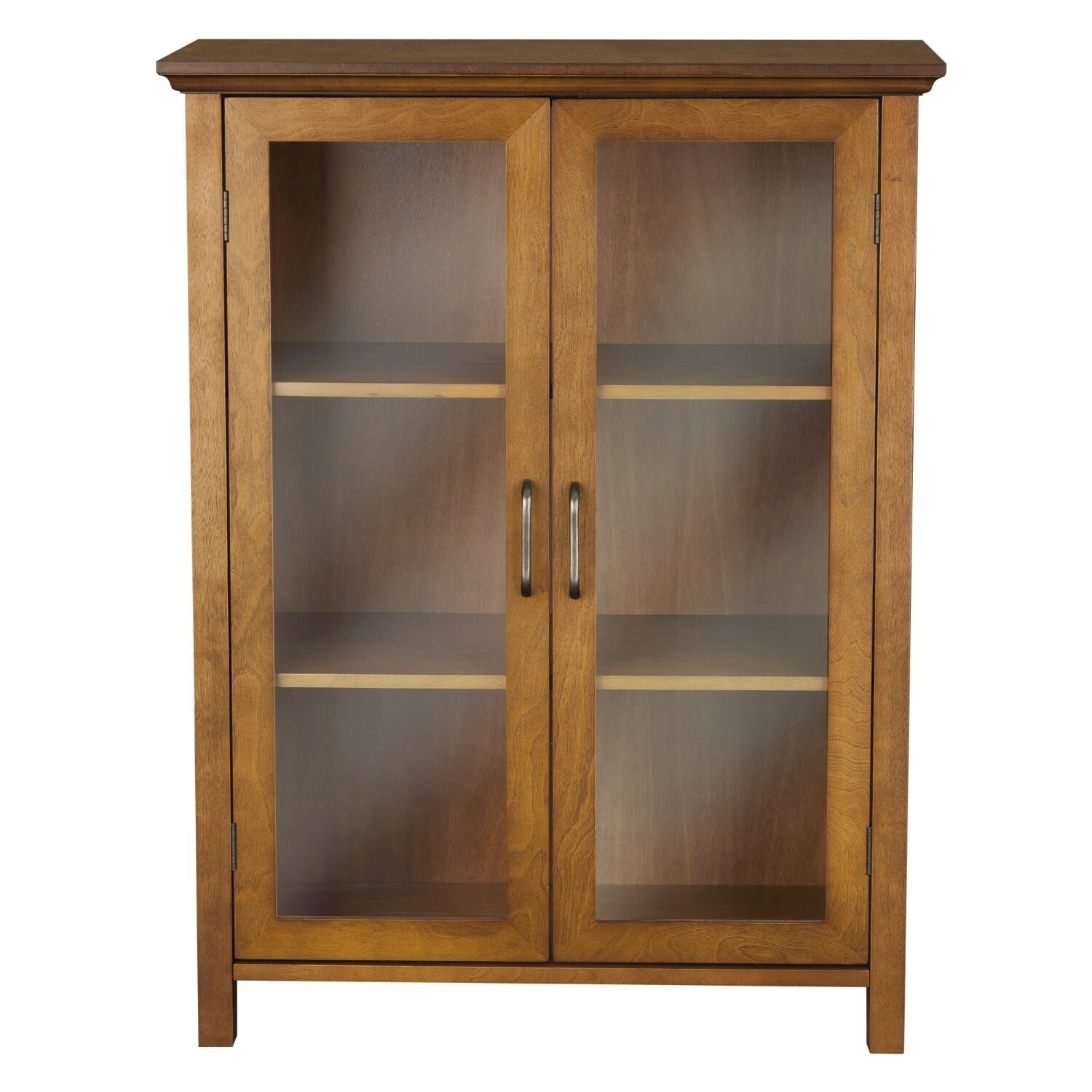 Shop Oak Finish Bathroom Floor Cabinet With 2 Glass Doors Storage Shelves On Sale Overstock 29084470