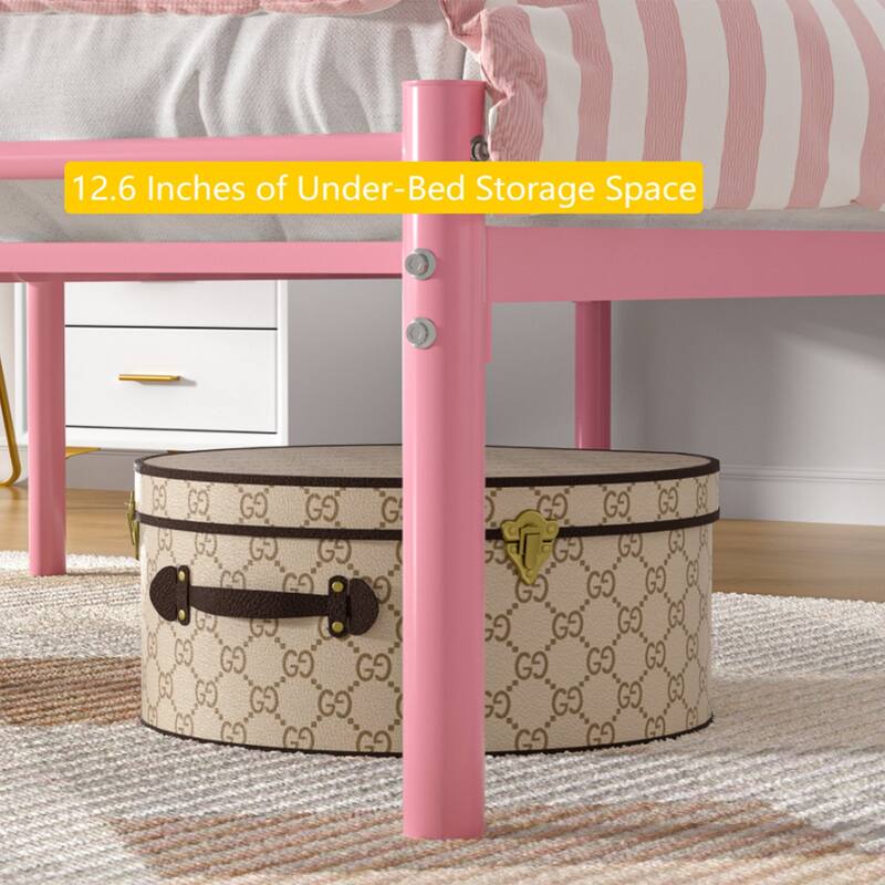 VECELO Wave Design Metal Bed Frame with 12.6" Underbed Storage High Headboard Industrial Platform Bed