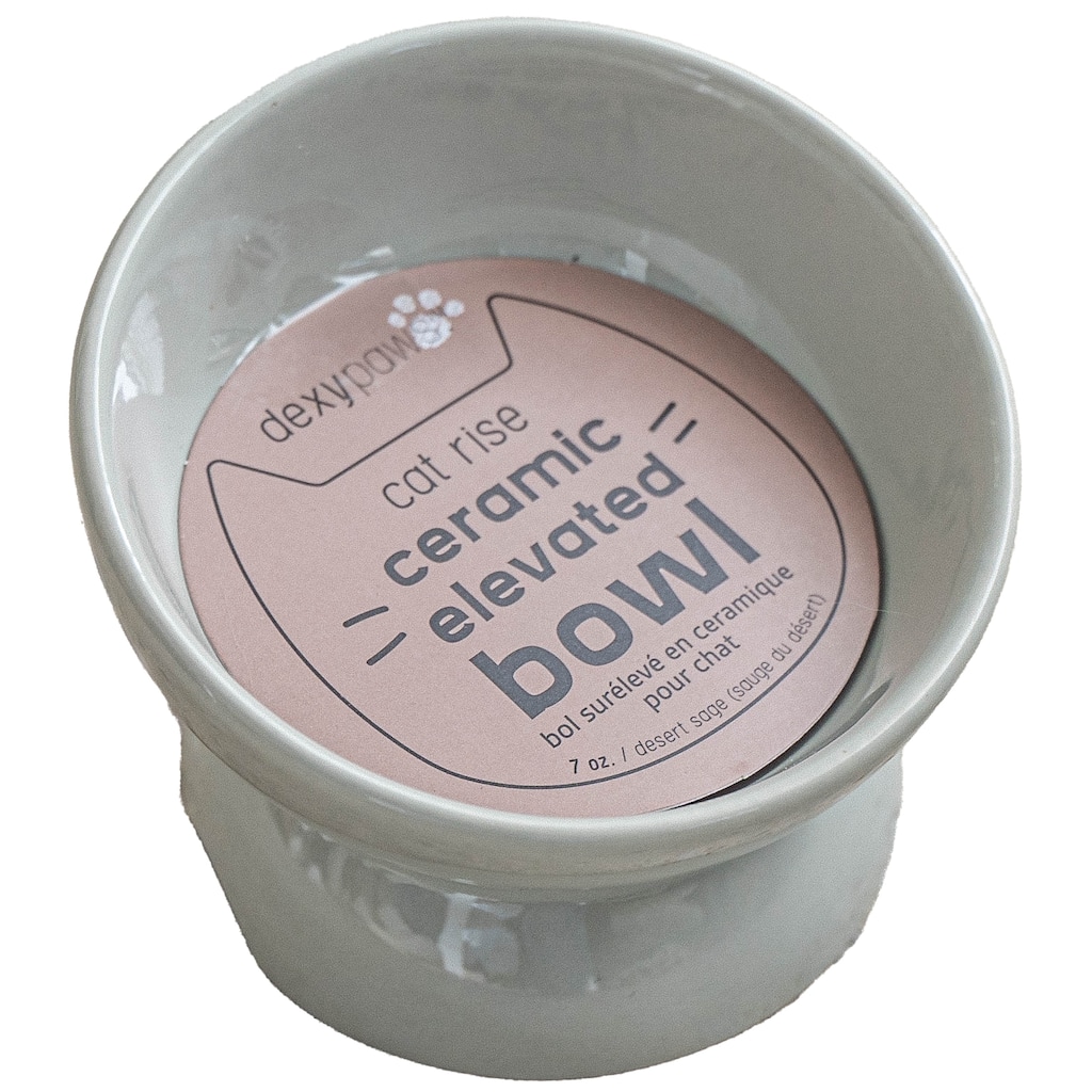 Dexypaws: Elevated Ceramic Bowl For Cats - Desert Green - 7oz Capacity - Desert Green