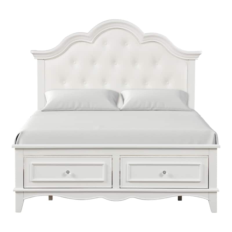 Furniture of America Lindsey Traditional 3-Piece White Platform Bedroom Set with Tufted Headboard