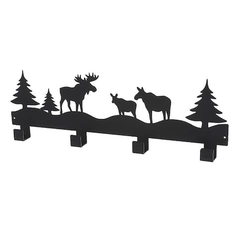 Metal Black 4 Hook Coat Hanger (Forest Moose)