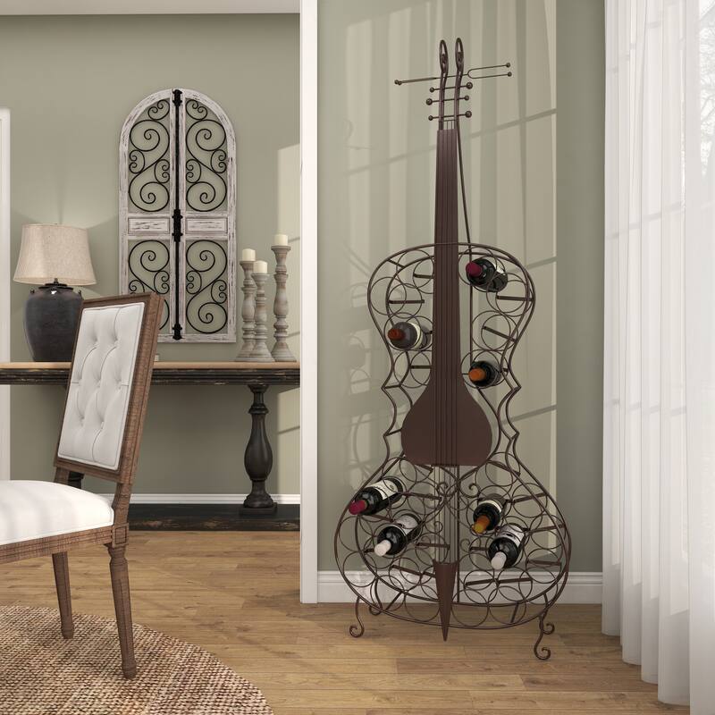 Black Metal Cello 26 Bottle Instrument Storage Standing Wine Rack - On ...