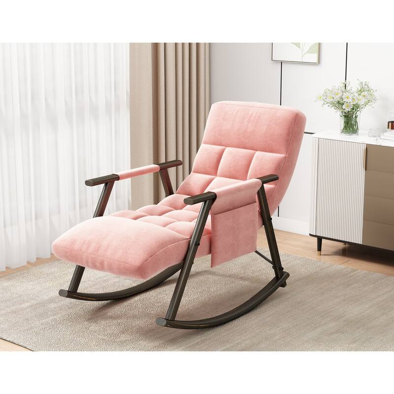Modern 42.2" Velvet High Back Rocking Chair with Foot Rest and Side Pockets for Living Room