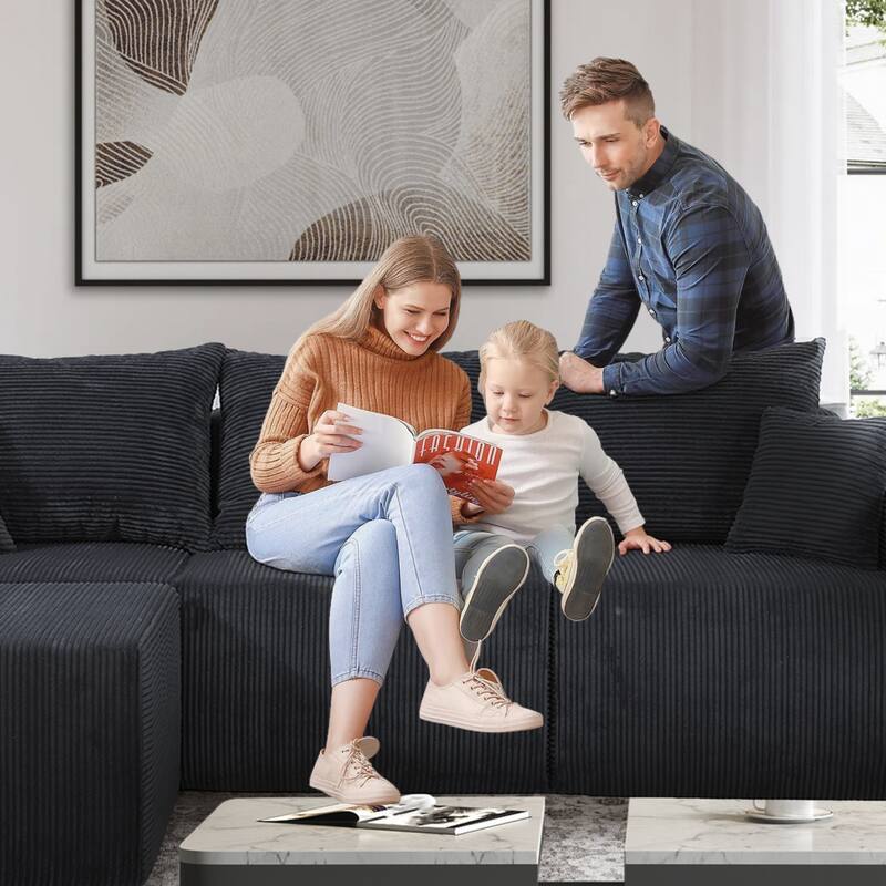 4-Piece L-Shaped Sectional Sofa, Recliner Sofa with Spacious Chaise Lounge Sofa, Sleeper Sofa with Movable Ottoman