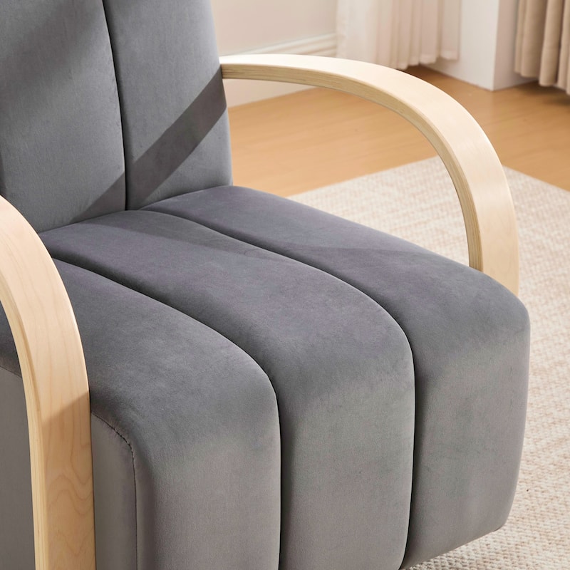 30.7"W Upholstered 360°Swivel Accent Chair with Solid Wood Armrests and Comfy Channel Tufted Lounge Reading Chair