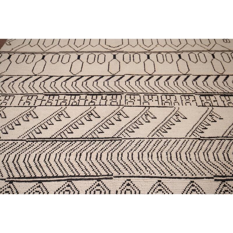 Beige Geometric Moroccan Area Rug Handmade Wool Carpet - 7'11"x 10'3"