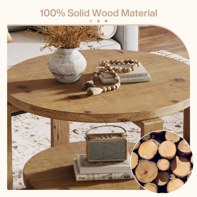 Round Small Coffee Table with 2-Tier Storage for Living Room - /