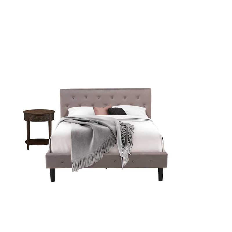2 Piece Bedroom Set - Velvet Tufted Bed Frame & Nightstand - Elegant Gothic Design