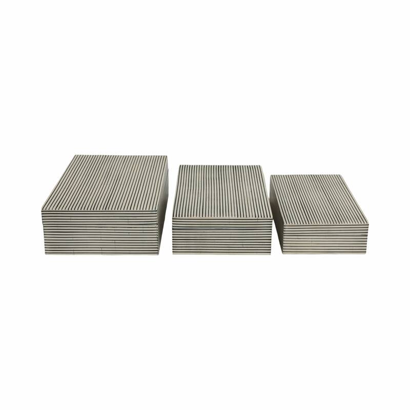 Resin Wood Storage Boxes Contemporary Design (Set of 3) - 4", 3" White - 12" x 8" x 4"