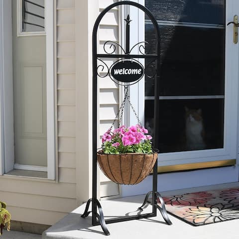 Planters Sunnydaze Decor Plant Stands Online At Sunnydaze Decorative Welcome Sign And Hanging Basket Planter Stand 48 Inch