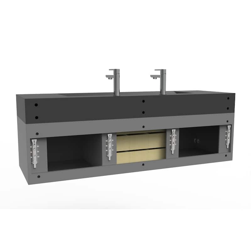 Nile 60" Wall Mounted Bathroom Vanity Set w/ Black Top