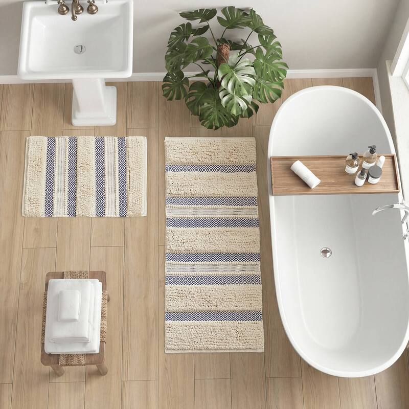 INK+IVY Asher Woven Texture Stripe Bath Rug - 22x58" - Blue