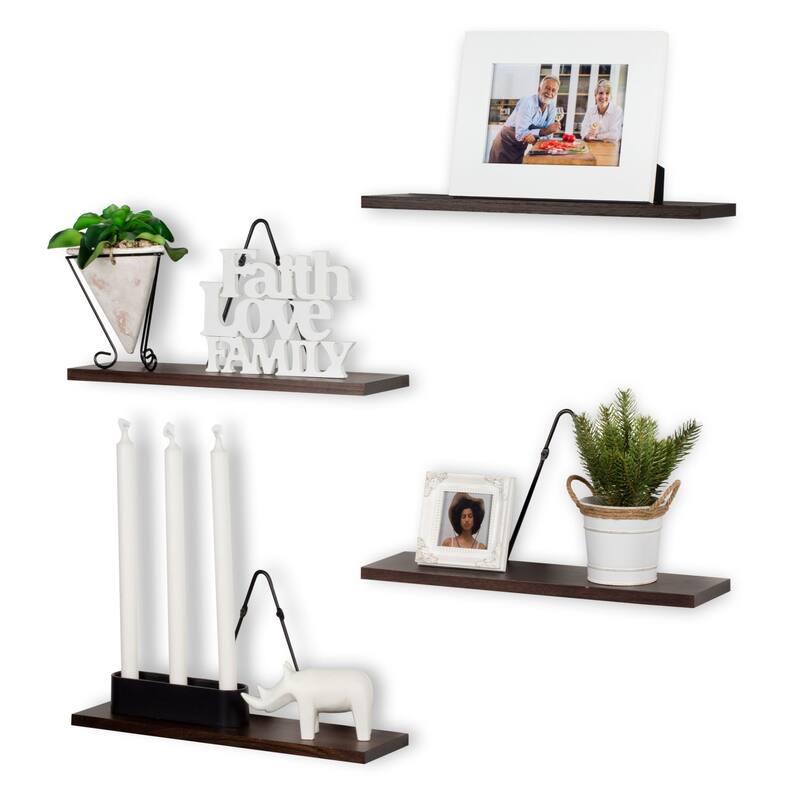 Rustic State Wall Mount Floating Shelves Wood with Triangle Bracket - Pack of 4 - Walnut - Pack of 4