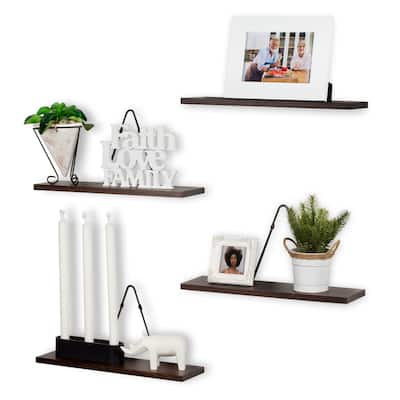 Rustic State Wall Mount Floating Shelves Wood with Triangle Bracket - Pack of 4