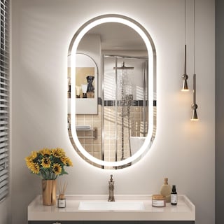 Frameless Large Oval LED Lighted Vanity Mirror Anti Fog Tempered Glass Bathroom with ETL