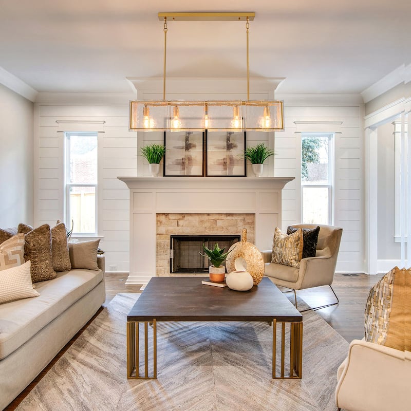 Modern 39.37" Large Rectangle Water Ripple Glass Chandelier for Dining Room - W39.4"