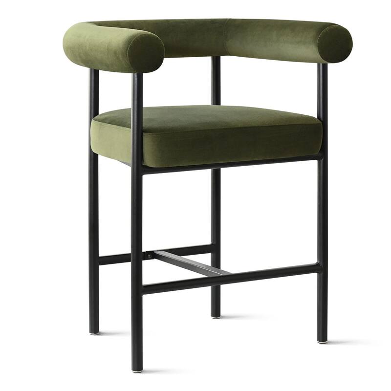 Velvet Counter Height Bar Stools with Arms, Curved Back, Metal Frame (Set of 4)