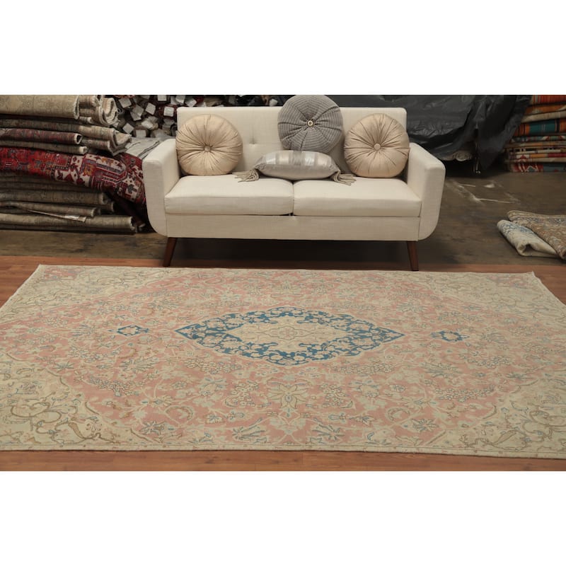 Hand Knotted Oriental 100% Wool Carpet Traditional Floral Pink Kerman Area Rug - 9' 0'' X 5' 6''