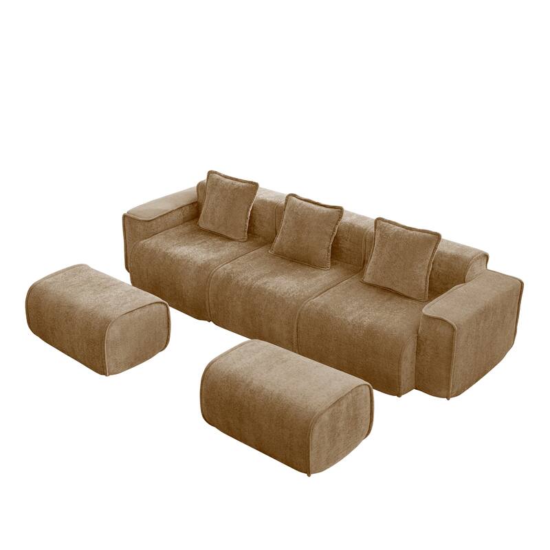 GDFStudio - Streamlined Velvet 3-Seater 108.66" U-Shaped Modular Boneless Sofa with 2 Ottomans