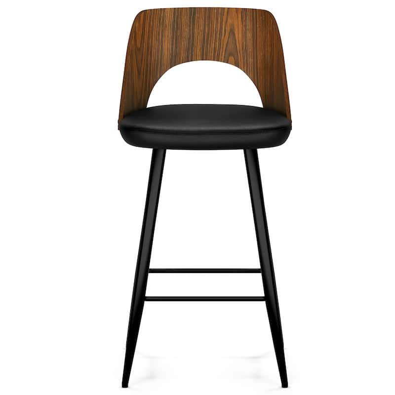 WYNDENHALL Sevyn Contemporary 16" Counter Height Stool (Setof 2) in Black PU faux leather - 18.9" D x 17.5" W x 35.4"H