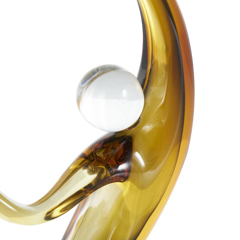 Glass Abstract Curved Cutout Decorative Sculpture with 3 Small Orbs - Orange - Roche River Decor