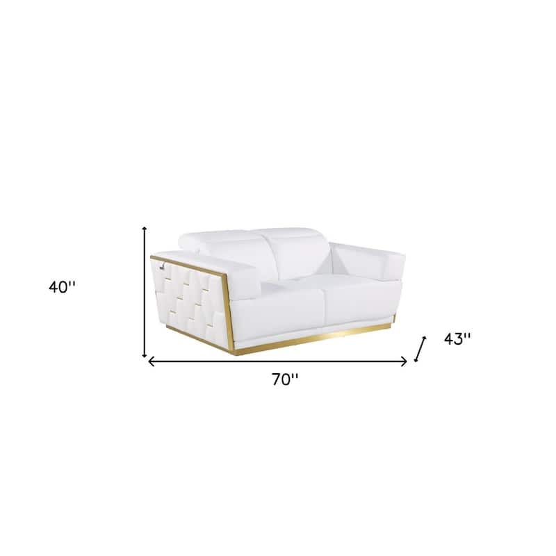 HomeRoots 70" White And Silver Italian Leather Loveseat