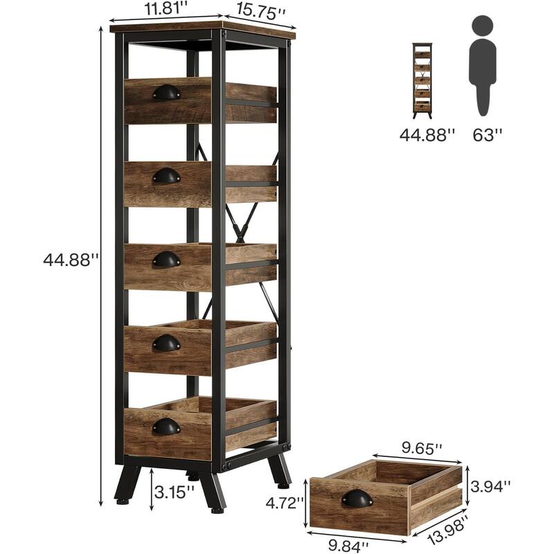 5-Tier Fruit Vegetable Storage Rack, Narrow Snack Stand Fruit Basket