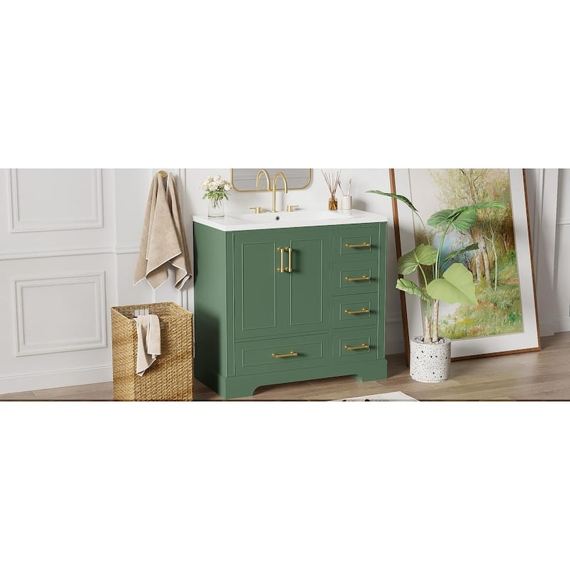 Traditional Bathroom Vanity with Resin Sink, 2 Doors and 4 Drawers